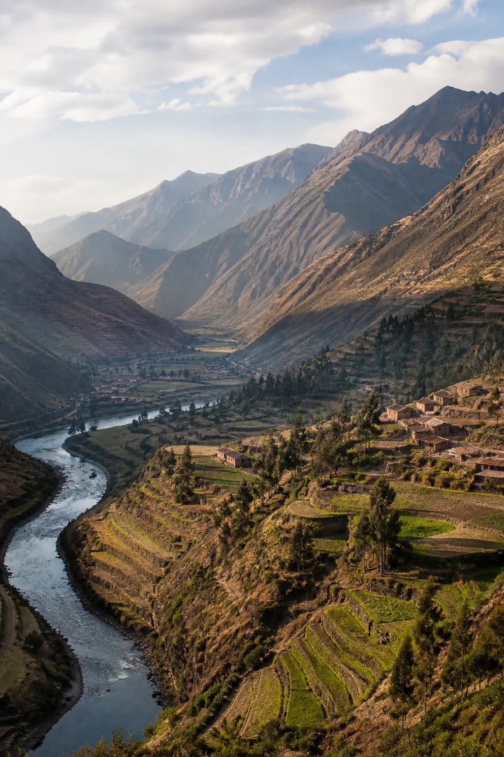 Agricultural terraces and mountains in Peru's Sacred Valley